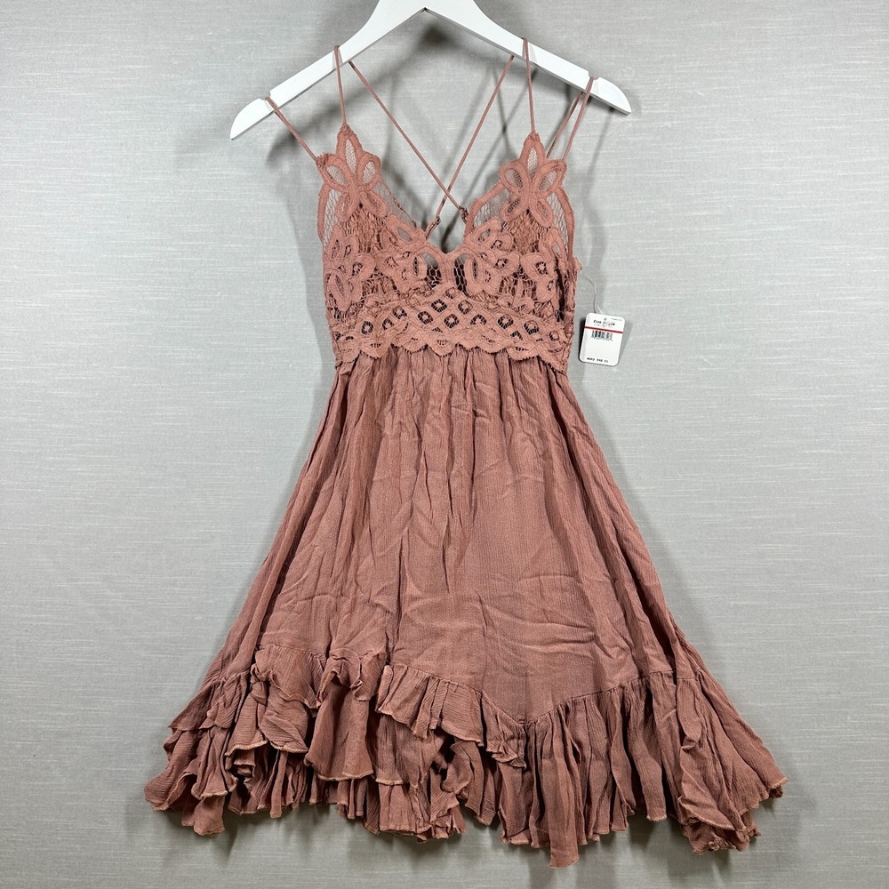 Free People‎ FP One Adella Mini Dress Womens XS Rose Lace Ruffle Boho